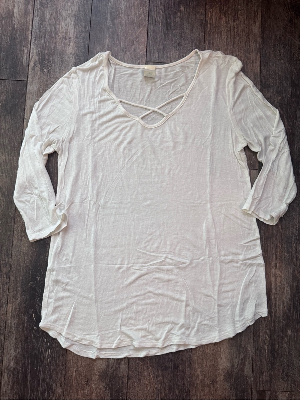 Women's White Crisscross V-Neck Long Sleeve Tee